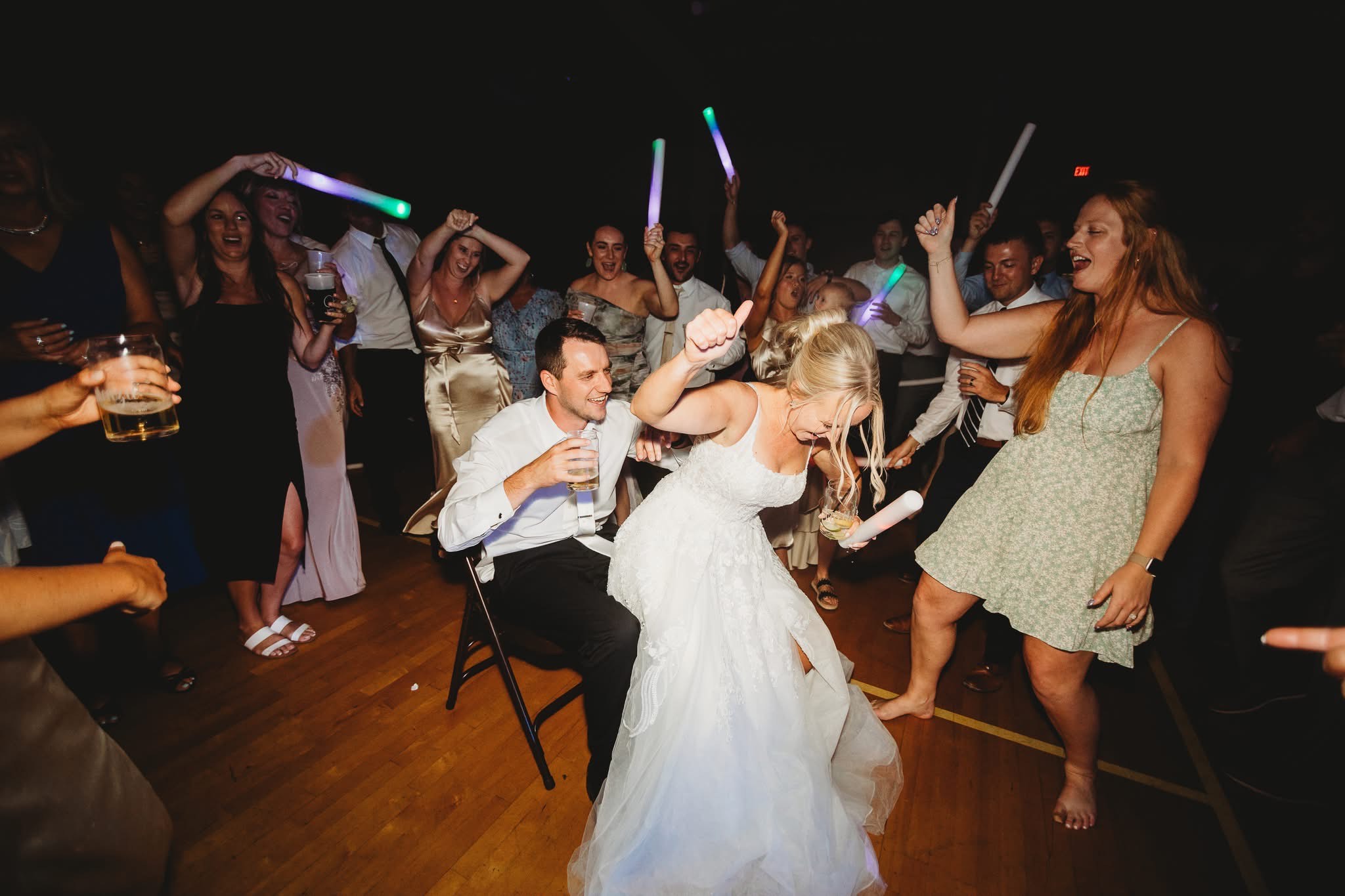 An image of a bride and groom having fun.